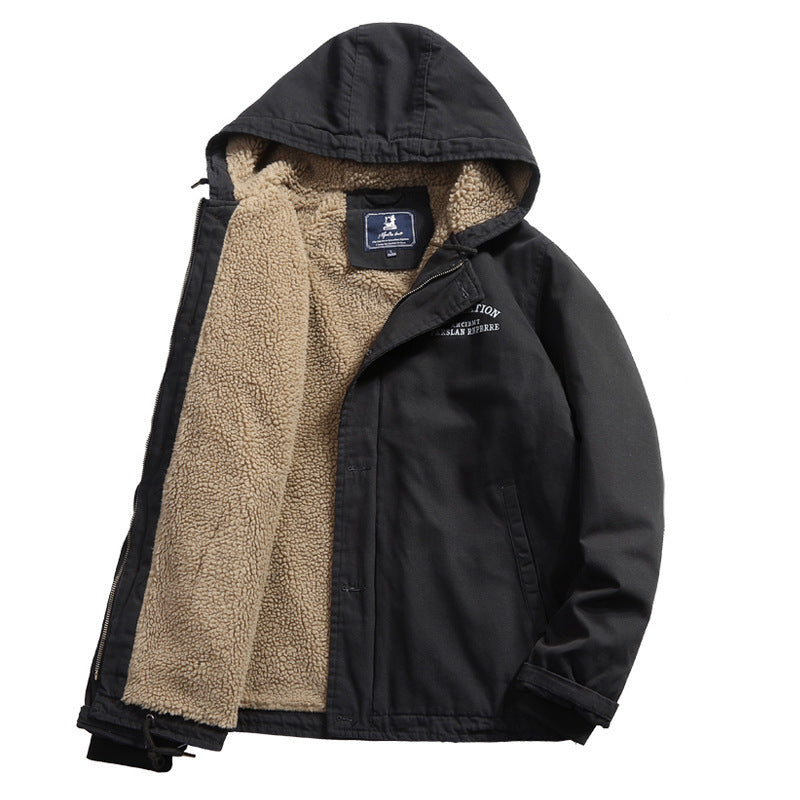 Herren Kapuzen-Canvasjacke mit Sherpa-Futter und Utility-Details Shop Nory