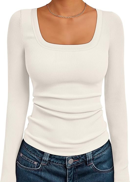 Damen Figurnahes Ripp-Langarmshirt mit weitem Carré-Ausschnitt und Stretch-Baumwollmix Shop Nory