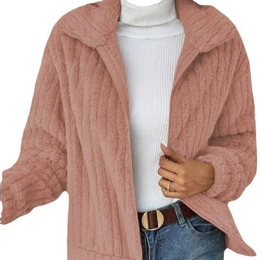 Damen nan kuschelige Teddyjacke mit durchgehendem Reißverschluss, Stehkragen und Eingrifftaschen Shop Nory
