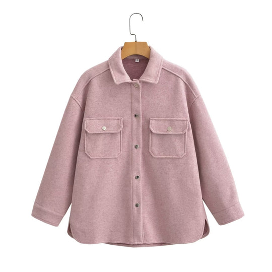 Damen Oversize Wollmix-Shacket mit Druckknopffront und aufgesetzten Pattentaschen Shop Nory
