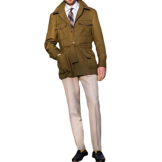 Herren Taillierte Feldjacke mit Bindegürtel, Pattentaschen und Kentkragen Shop Nory