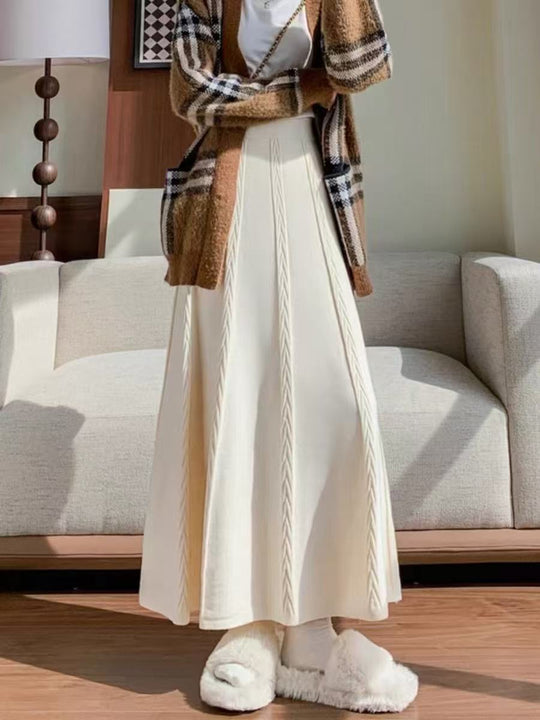 Damen Eleganter Midirock mit feinem Zopfmuster Shop Nory