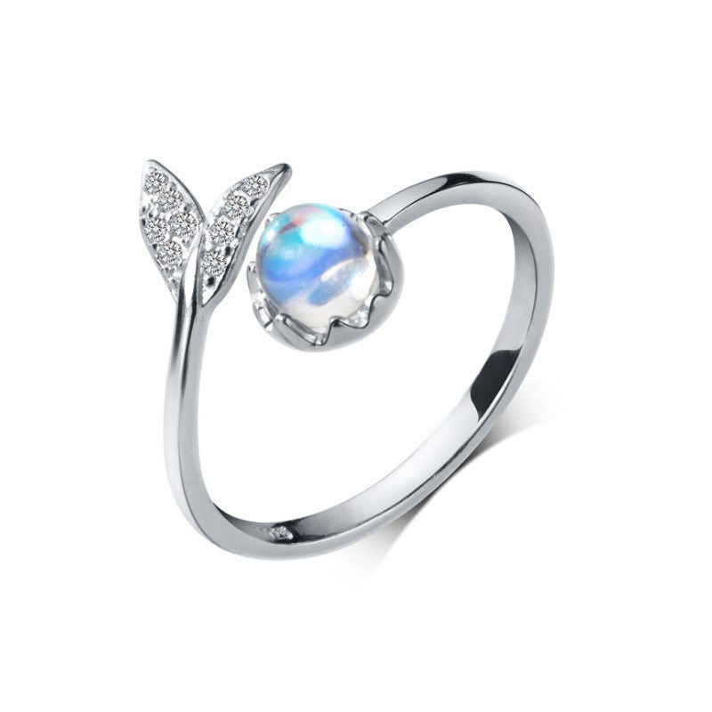 Damenring mit funkelndem Opalstein und elegantem Blattdesign Shop Nory