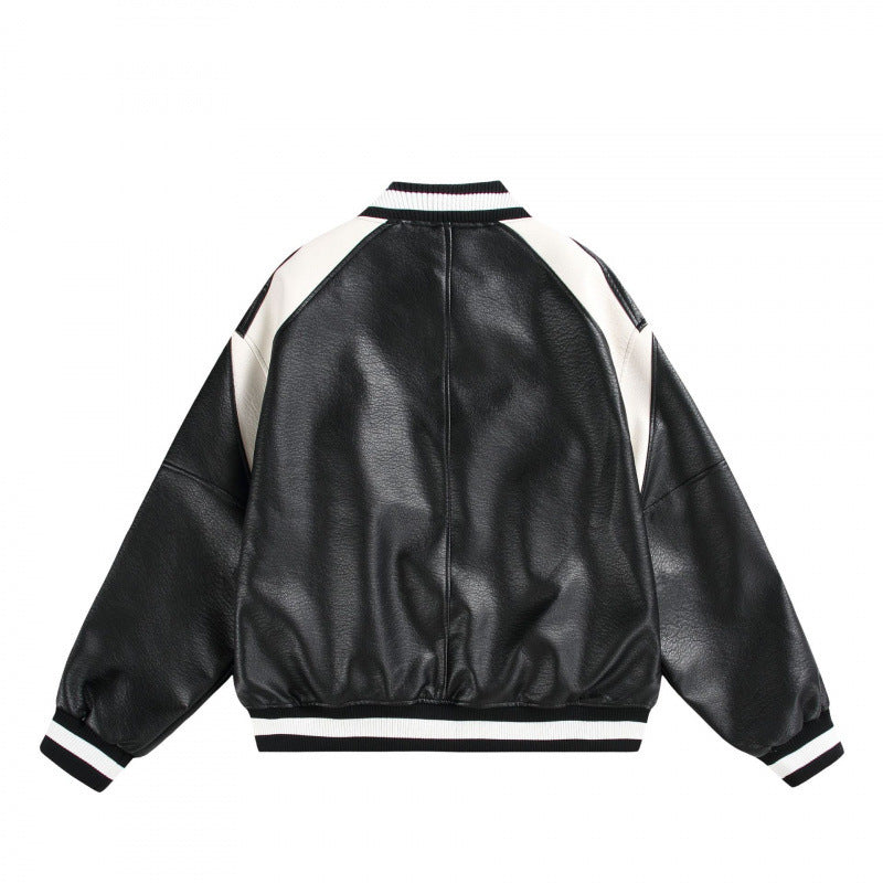 Unisex Boxy Oversize Kunstleder‑Bomberjacke mit Kontrastpaneelen und Rippenbündchen Shop Nory