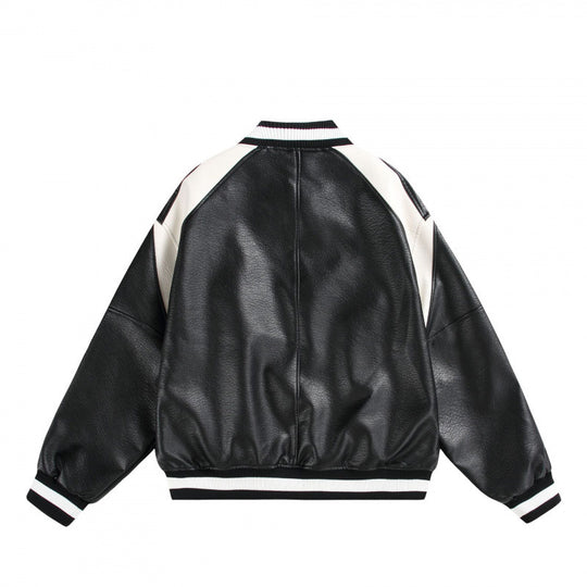Unisex Boxy Oversize Kunstleder‑Bomberjacke mit Kontrastpaneelen und Rippenbündchen Shop Nory