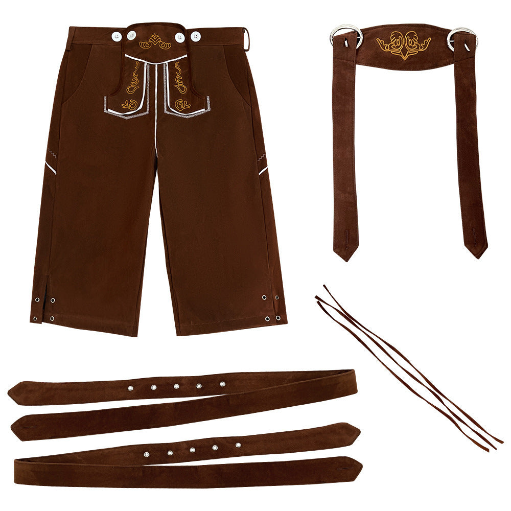 Herren nan knielange Wildlederimitat Lederhose mit detaillierter Stickerei Shop Nory