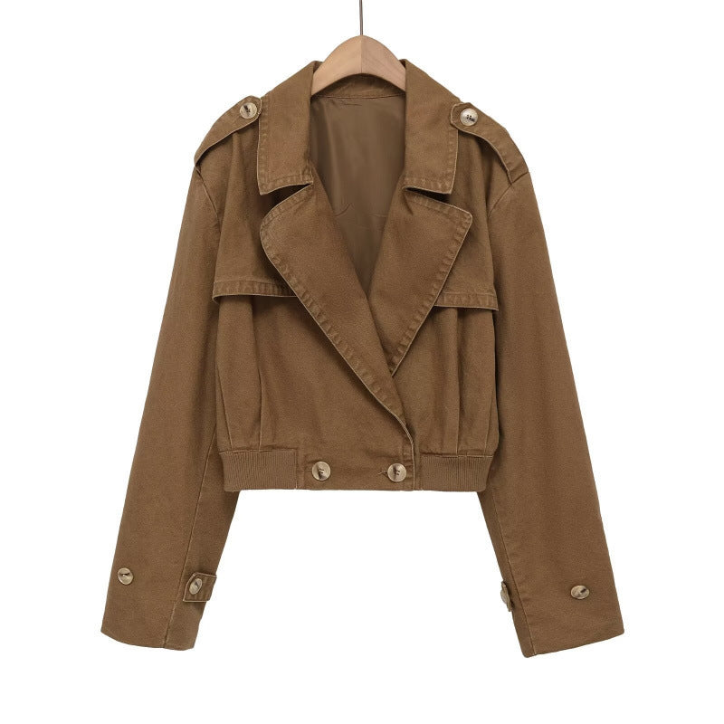 Damen Kurz geschnittene Utility-Jacke im Field-Stil mit weitem Revers und tailliertem Taillenbund Shop Nory