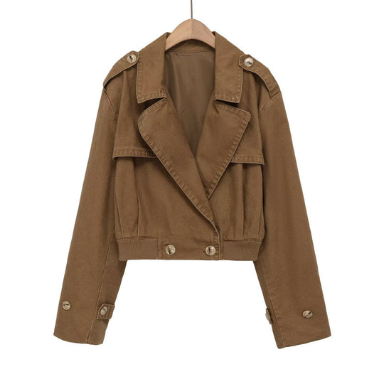 Damen Kurz geschnittene Utility-Jacke im Field-Stil mit weitem Revers und tailliertem Taillenbund Shop Nory