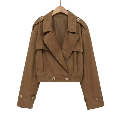 Damen Kurz geschnittene Utility-Jacke im Field-Stil mit weitem Revers und tailliertem Taillenbund Shop Nory