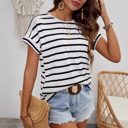 Damen gestreiftes Kurzarm-Shirt Shopnory