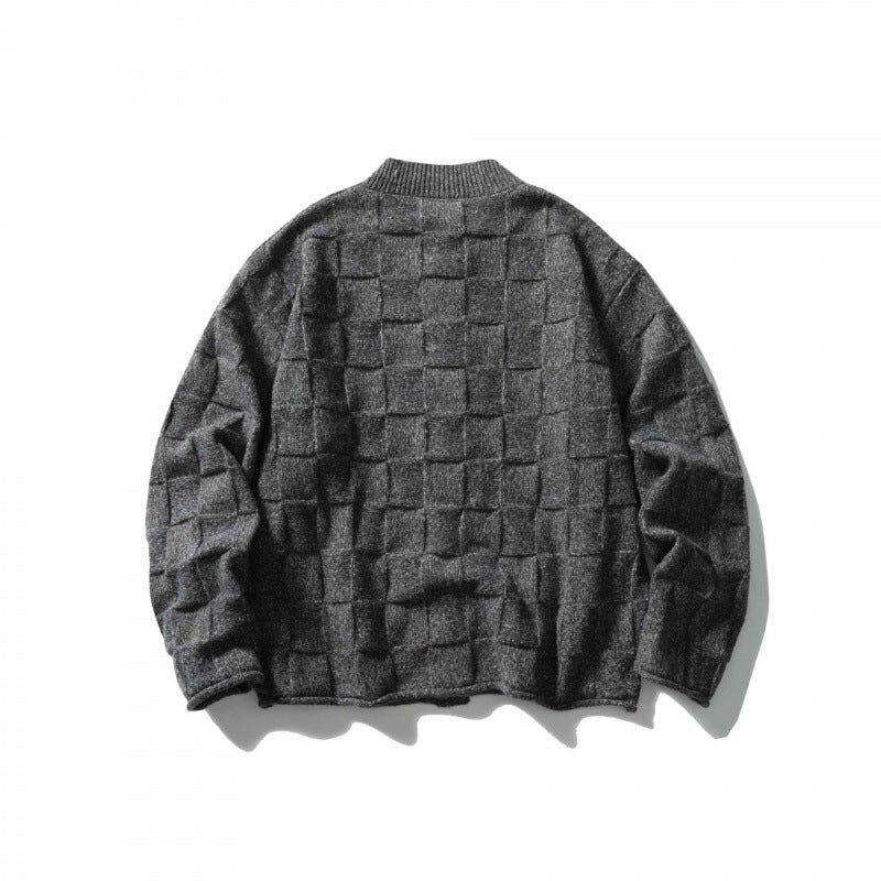 Unisex Strukturierte Boxy-Strickjacke mit Karomuster Shop Nory