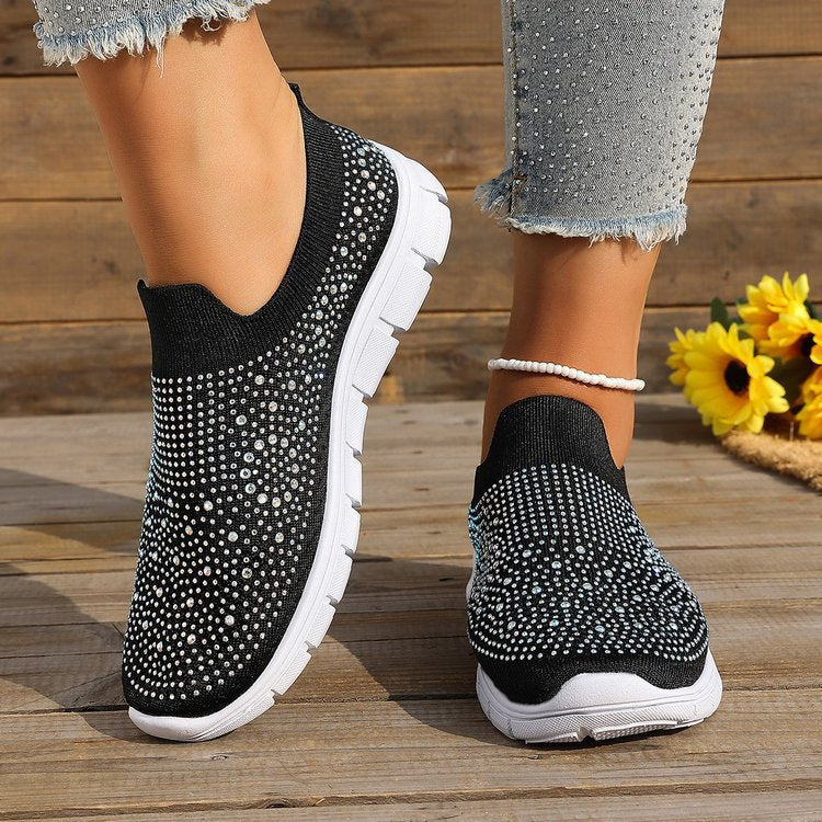 Damen Stilvolle Slip-On Sneakers mit funkelndem Strassdesign Shopnory