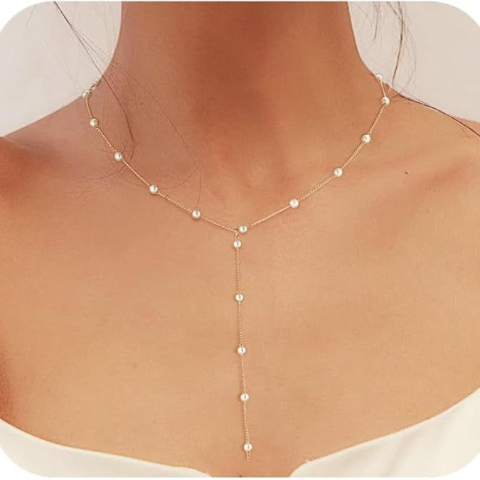 Damen Y-Halskette mit filigranen Perlen und elegantem Kettendesign Shop Nory