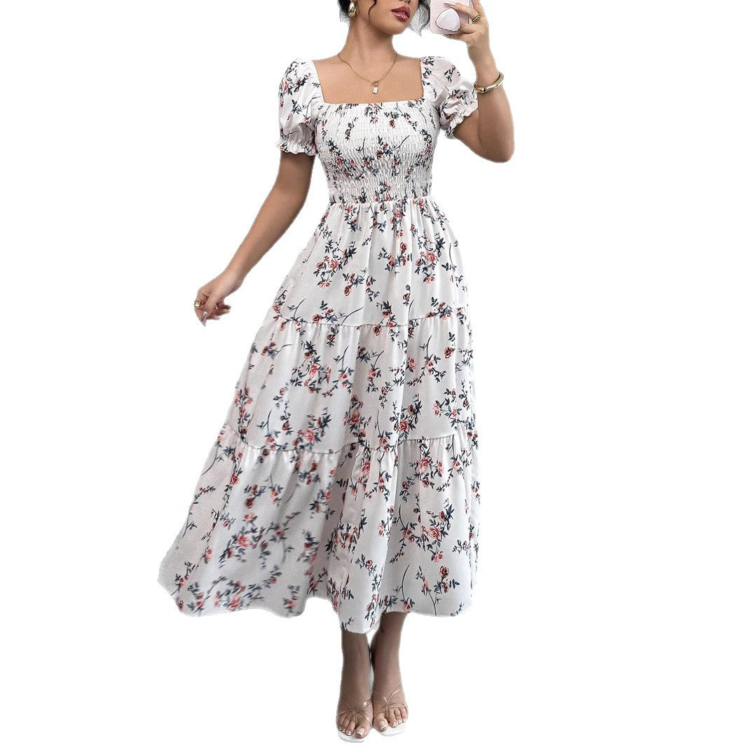 Damen Maxi Kleid mit floralem Rüschendesign Shopnory
