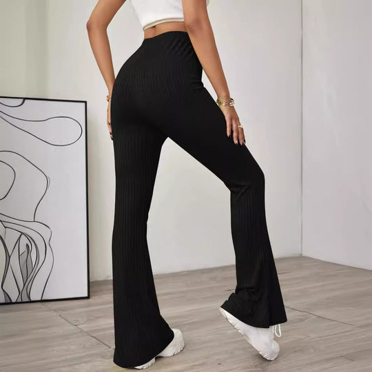 Damen gerippte hochgeschnittene Bootcut-Hose aus Stretch-Jersey mit ausgestelltem Bein Shop Nory