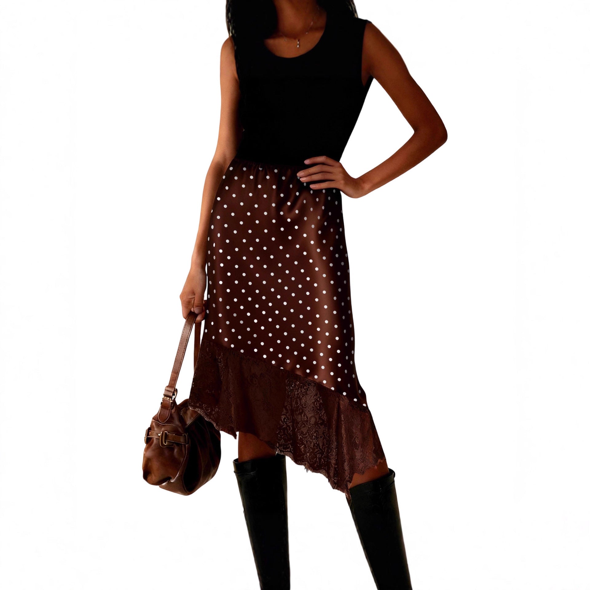 Damen Satinrock mit Spitze und asymmetrischem Saum