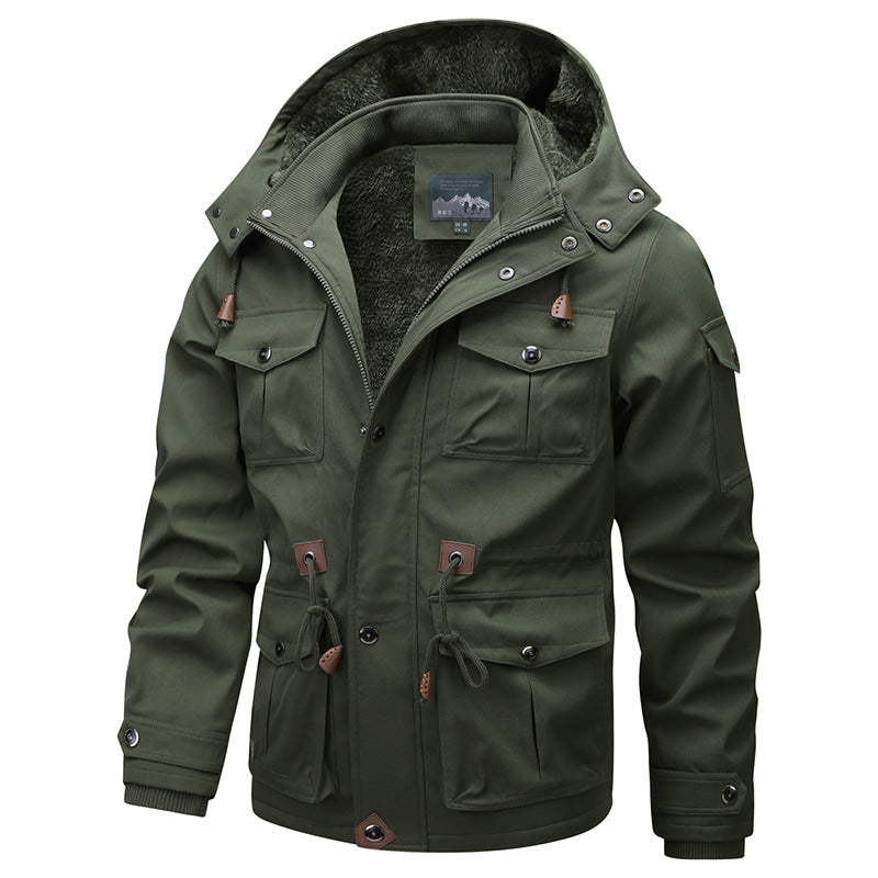 Herren Militärinspirierter Canvas-Parka mit Teddyfleece-Innenfutter und verstellbarem Taillenzug Shop Nory