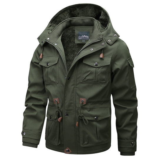 Herren Militärinspirierter Canvas-Parka mit Teddyfleece-Innenfutter und verstellbarem Taillenzug Shop Nory