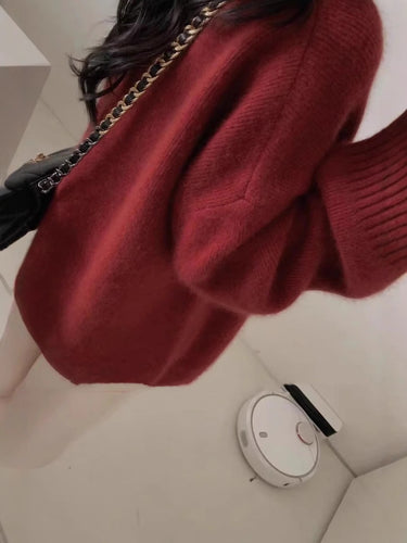 Damen Oversize V-Ausschnitt-Pullover im Mohair‑Look Shop Nory