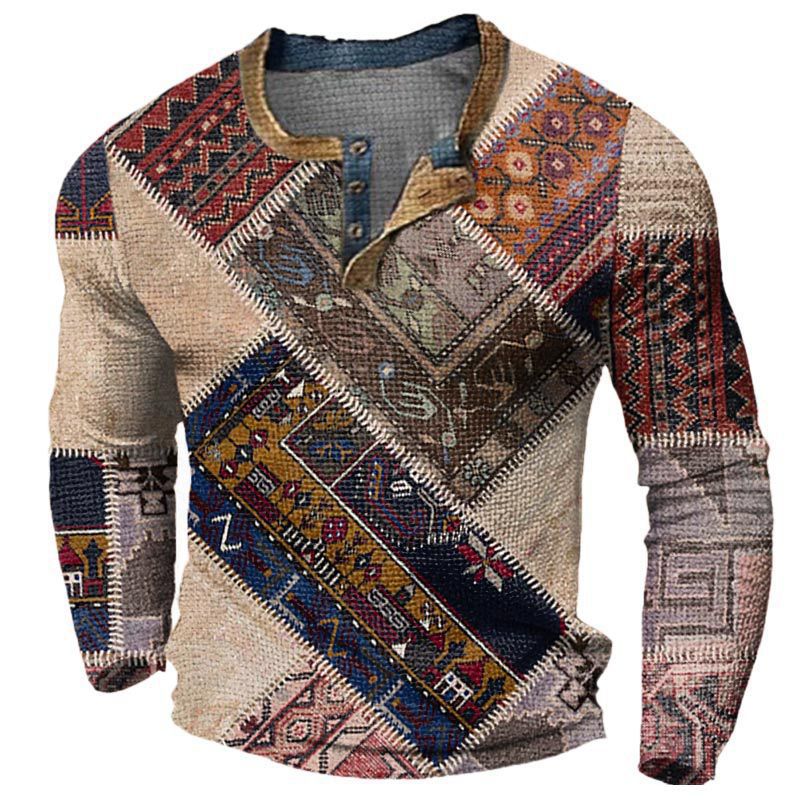 Herren Modisches Langarmhemd mit Ethno-Muster Shop Nory