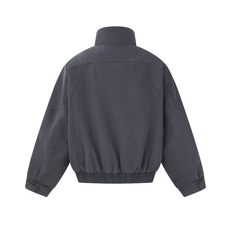 Herren Kurz geschnittene Canvas-Bomberjacke mit hohem Stehkragen, verdeckter Frontblende und Reißverschlusstaschen Shop Nory