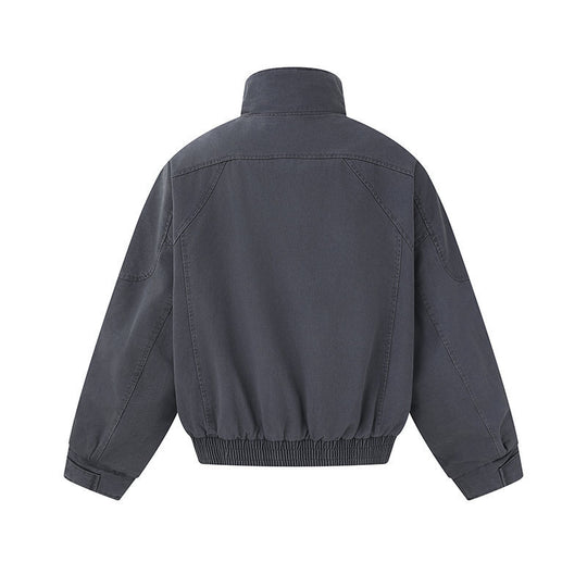 Herren Kurz geschnittene Canvas-Bomberjacke mit hohem Stehkragen, verdeckter Frontblende und Reißverschlusstaschen Shop Nory