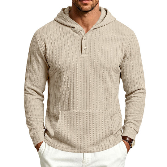 Herren Kapuzen-Henley-Pullover mit Zopfstruktur, Kängurutasche und Rippbündchen Shop Nory