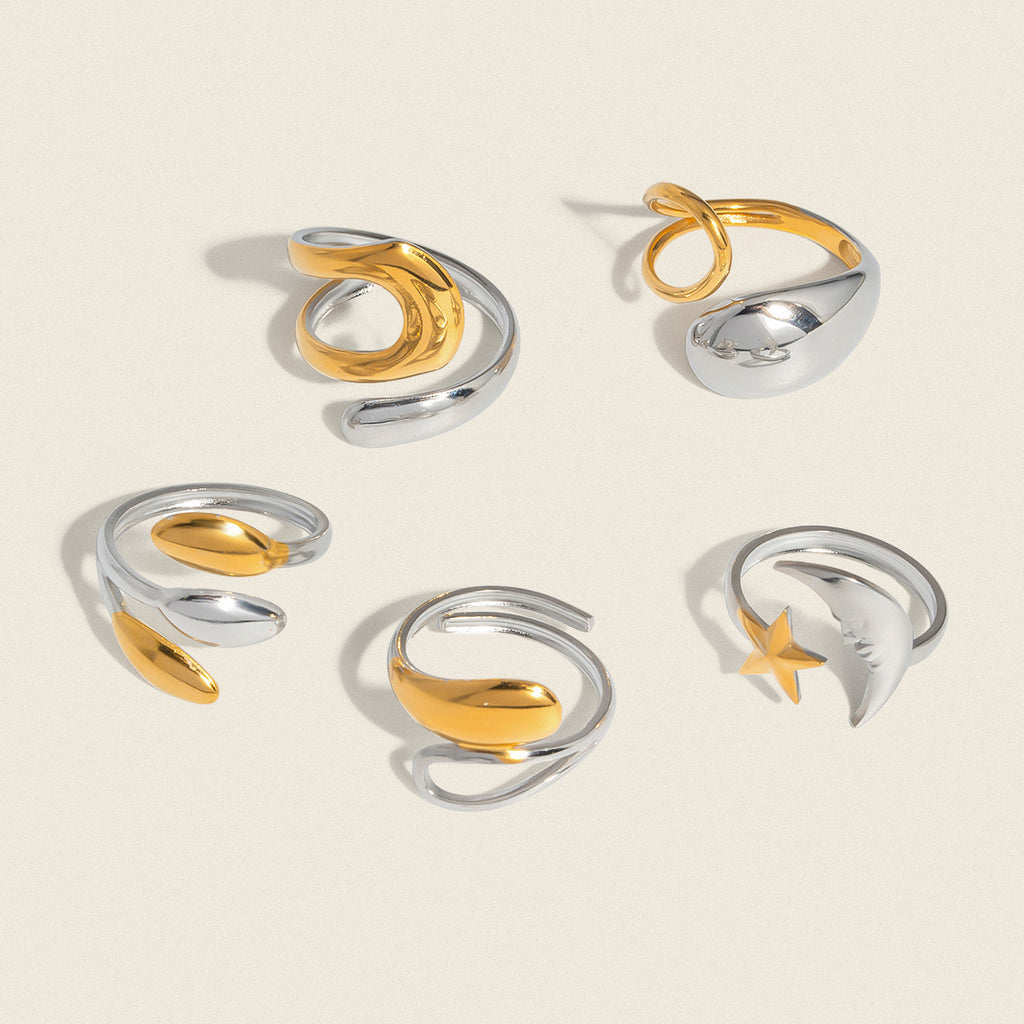Damen verstellbarer Edelstahlring mit doppeltem Glanz Shop Nory