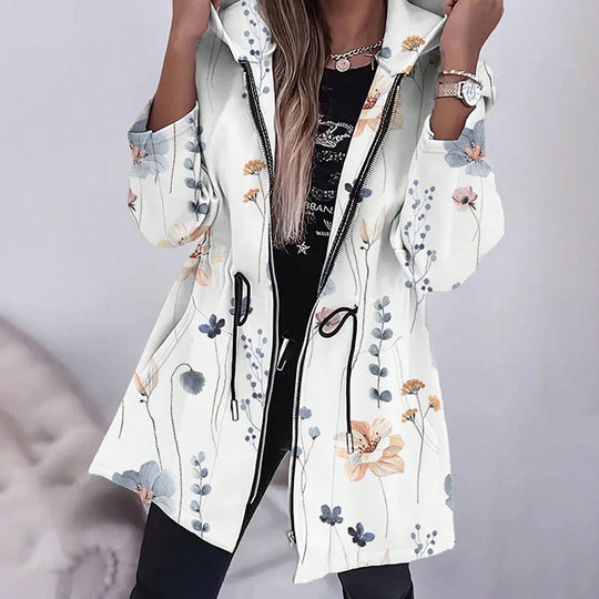 Damen Modische Parka mit floralen Akzenten und verstellbarem Bund