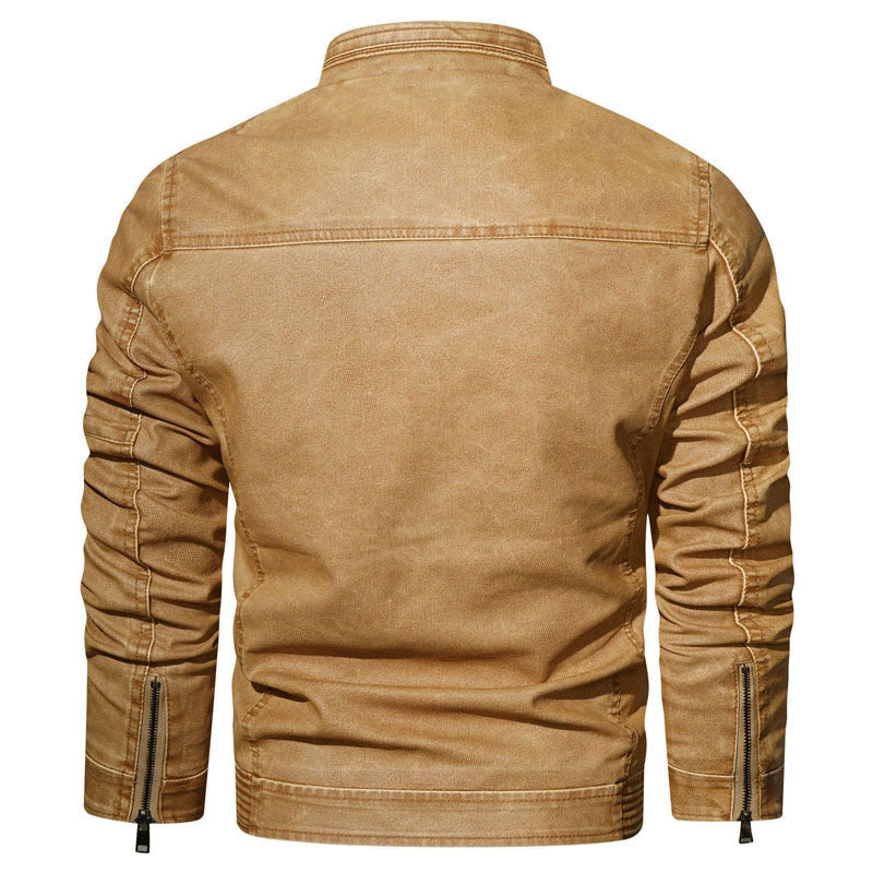 Herren Slim-Fit Jeansblouson im Pilotenstil mit Stehkragen, Ärmelraffungen und Reißverschlusstaschen Shop Nory