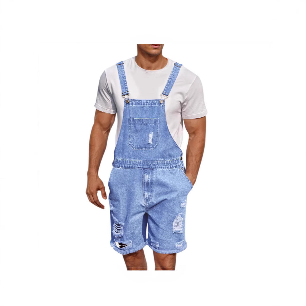 Herren Denim-Latzshorts im lässigen Design mit Aufgesetzten Taschen