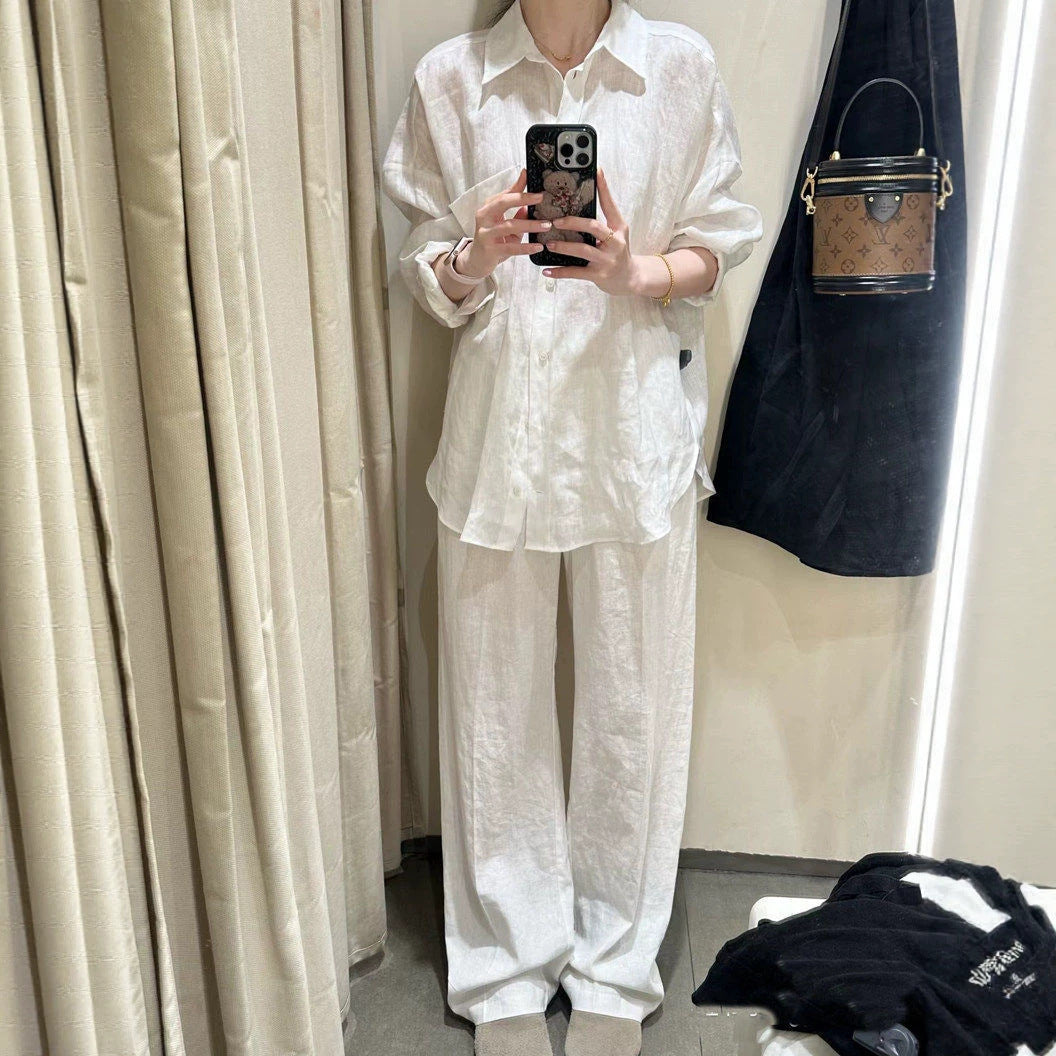 Damen Lässige langärmlige Leinenbluse Shop Nory