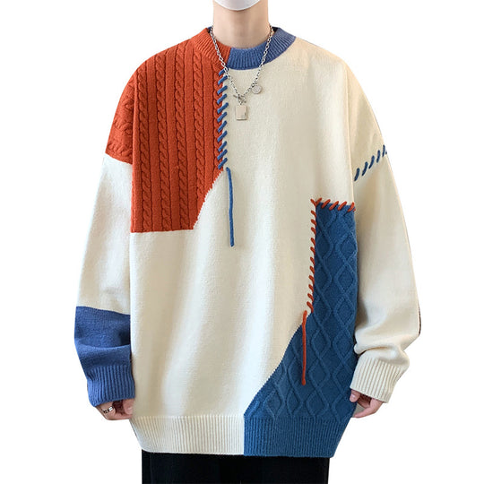 Unisex strukturierter Oversize-Strickpullover mit Zopfmuster und dekorativer Steppnaht Shop Nory