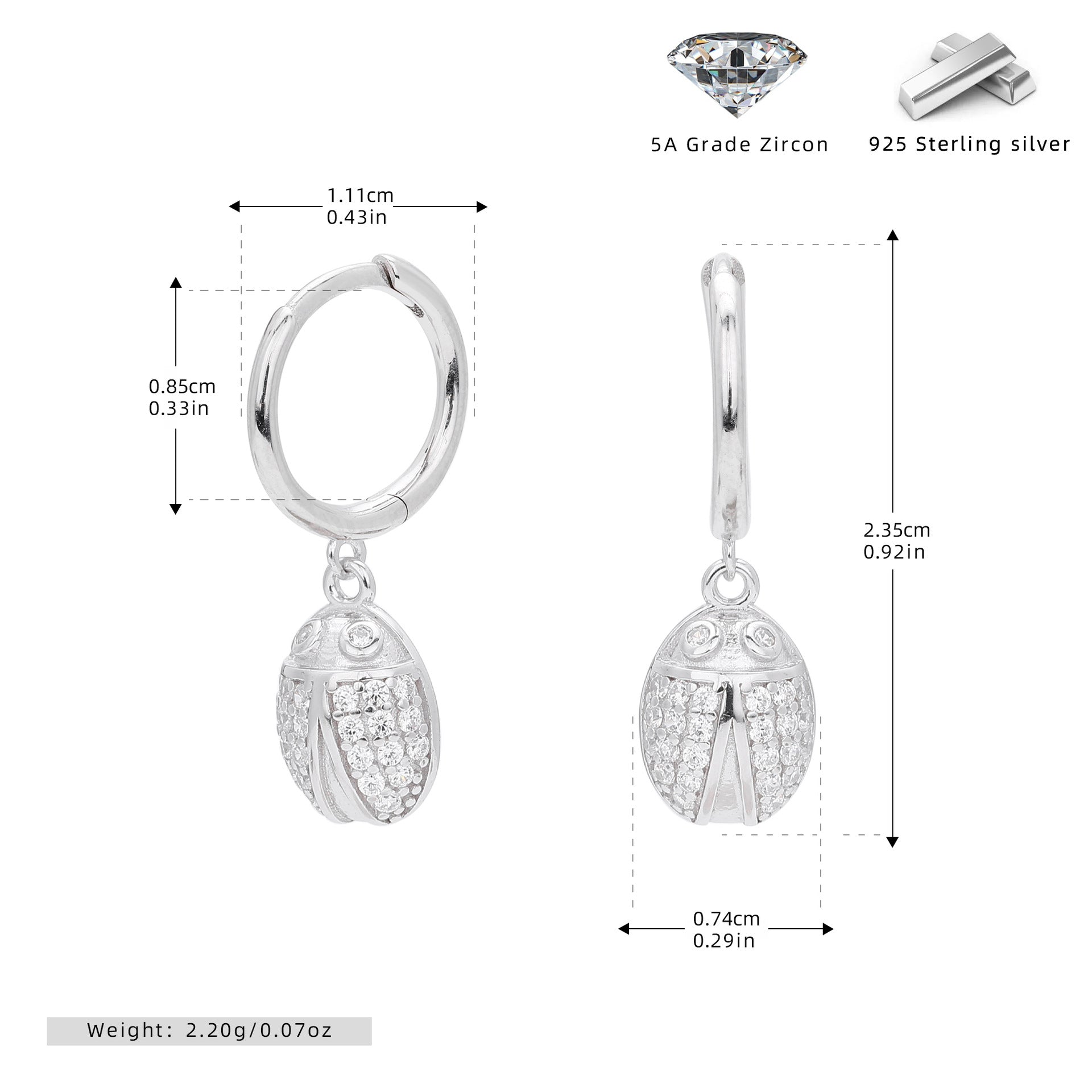 Damen Ohrhänger im stilvollen Marienkäferdesign aus hochwertigem 925 Sterling Silber und funkelnden Zirkonsteinen Shop Nory