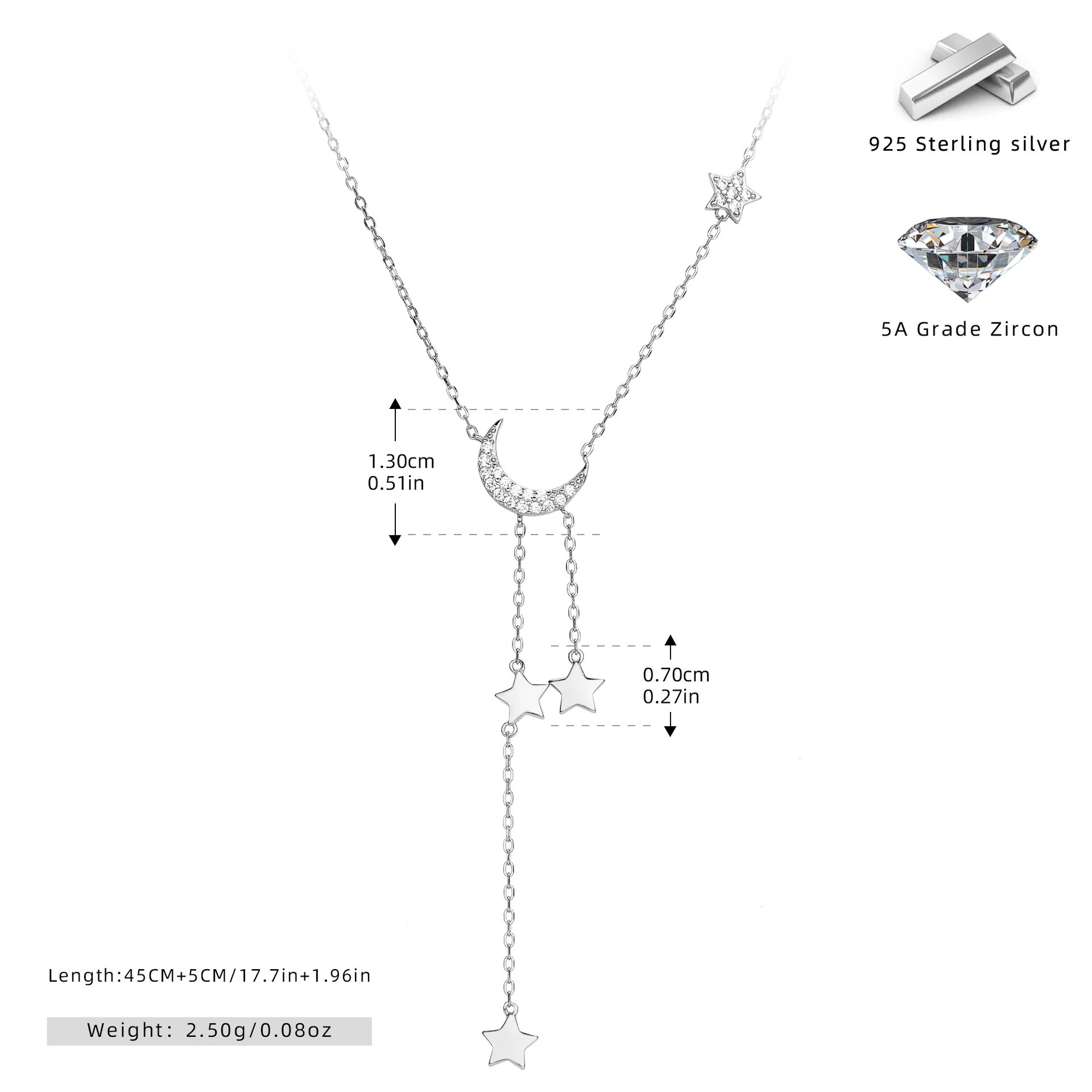 Damen Halskette mit funkelndem Mond- und Sternenmotiv aus hochwertigem 925 Sterling Silber Shop Nory