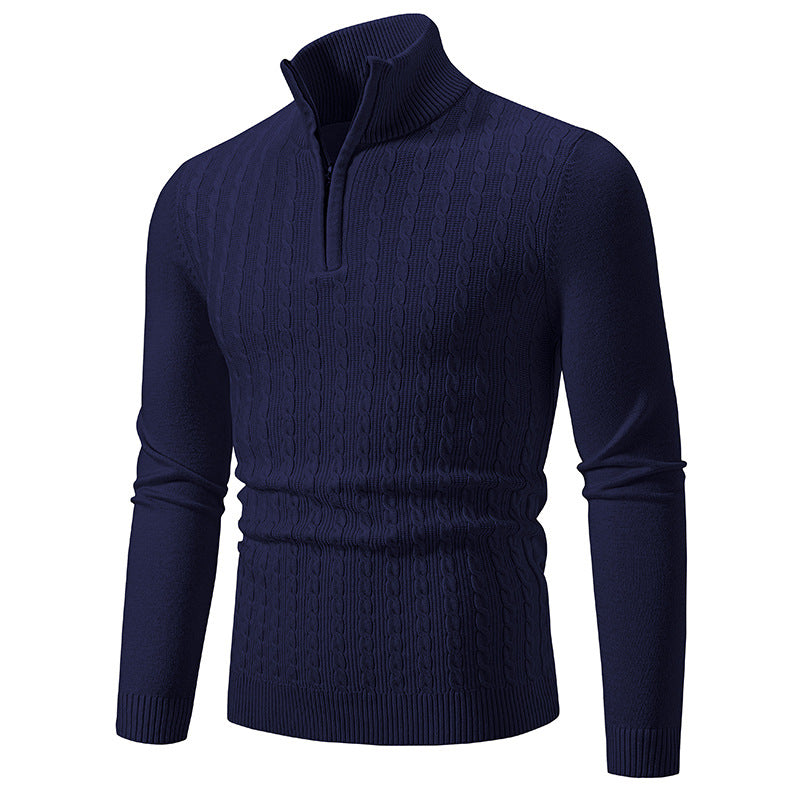 Herren Eleganter Zopfmuster-Halbzip-Pullover mit hohem Stehkragen und schmaler Passform Shop Nory