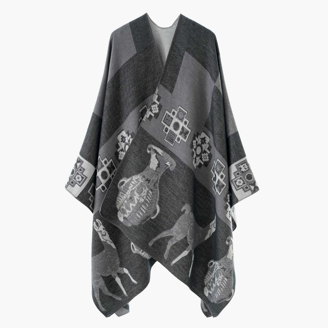 Damen Cape-Überwurf aus Jacquard-Strick mit Tier- und Ethno-Motiv Shop Nory