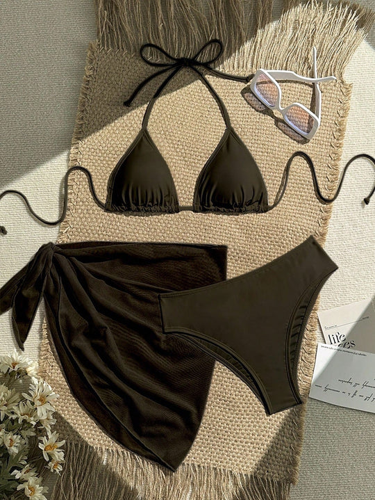 Damen Triangel-Bikini mit Wickeltuch und verstellbaren Trägern