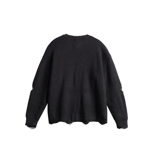 Unisex Oversize Strickpullover mit Destroyed Details und Statement Print Shop Nory