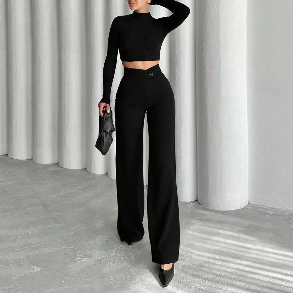 Damen High-Waist Palazzo-Hose mit weitem Bein und tailliertem Bund Shop Nory