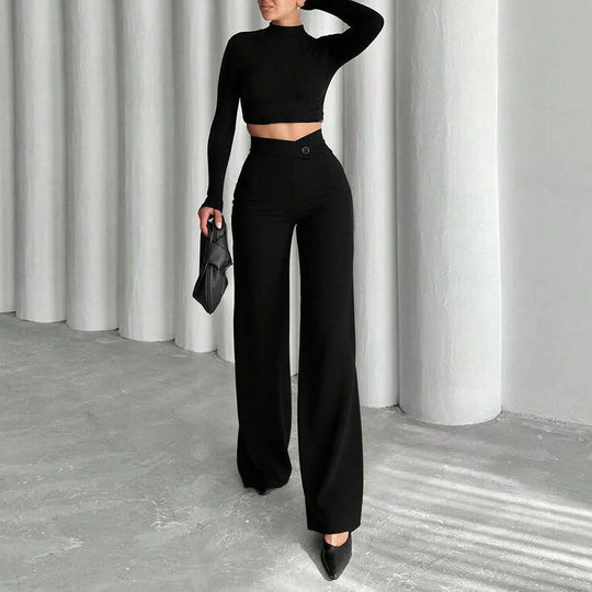 Damen High-Waist Palazzo-Hose mit weitem Bein und tailliertem Bund Shop Nory