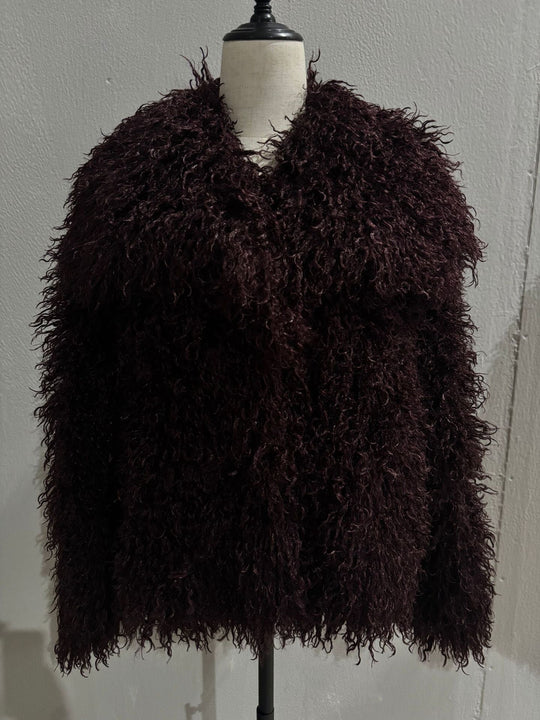Damen Kurzbolero im Boxy-Cut aus veganem Shaggy-Kunstpelz mit XXL-Schalkragen Shop Nory