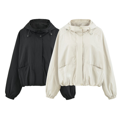 Damen Kurzjacke mit Kapuze, Tunnelzug, Kängurutaschen und elastischem Bund Shop Nory