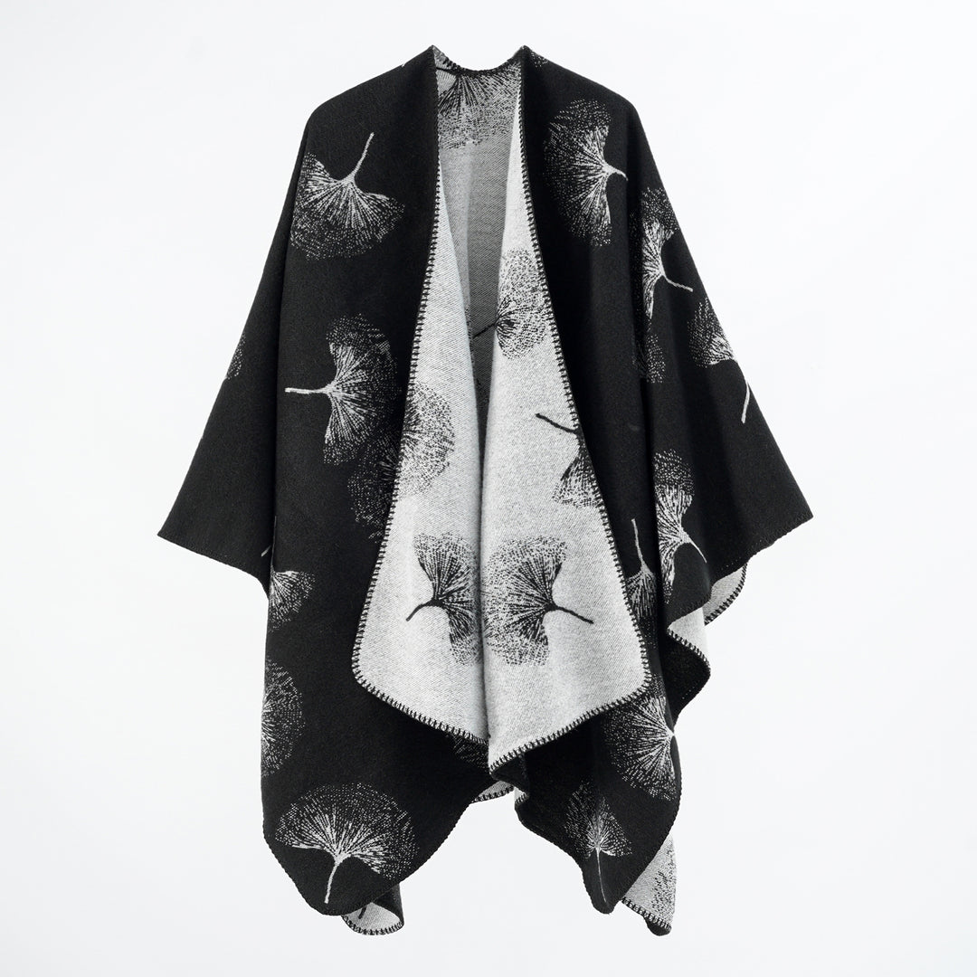 Damen Reversibler Wollmix‑Poncho mit Pusteblumen‑Jacquard und feiner Kettelkante Shop Nory