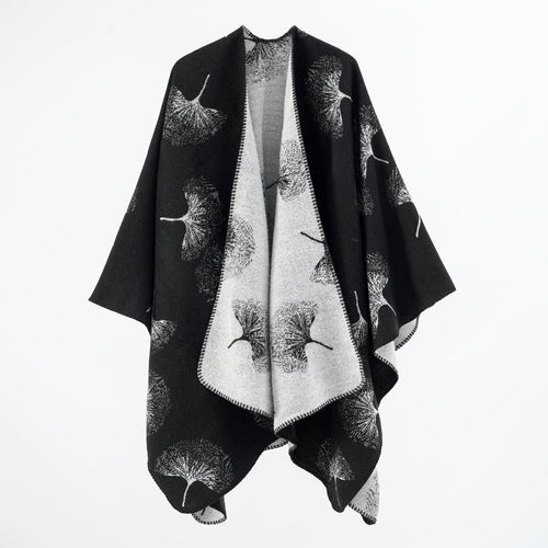 Damen Reversibler Wollmix‑Poncho mit Pusteblumen‑Jacquard und feiner Kettelkante Shop Nory