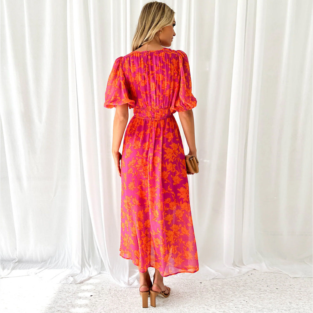 Damen Maxikleid mit voluminösen Ärmeln