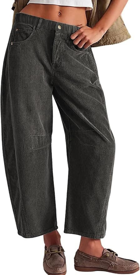 Damen Weite Cordhose mit hoher Taille, Cropped-Bein und Eingriffstaschen Shop Nory