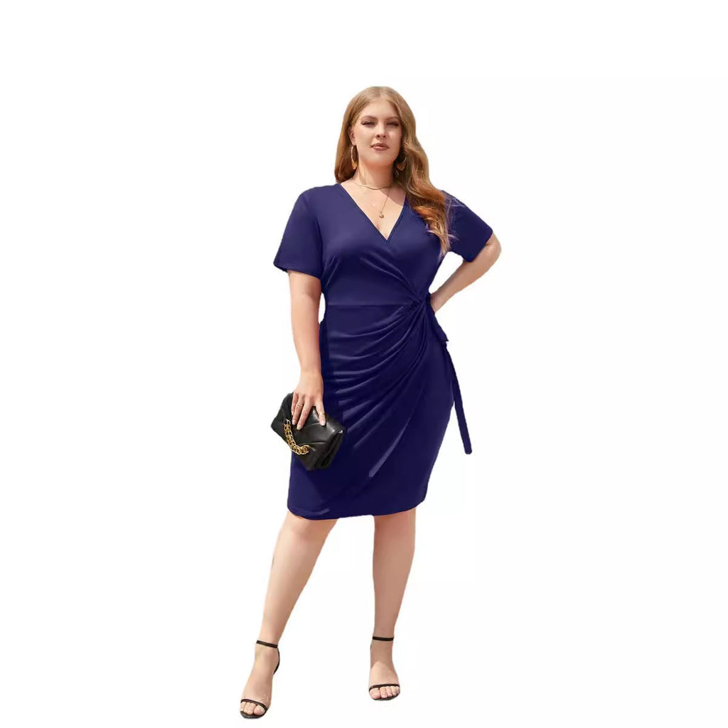 Damen Figurbetontes Wickelkleid mit kurzen Ärmeln und V-Ausschnitt