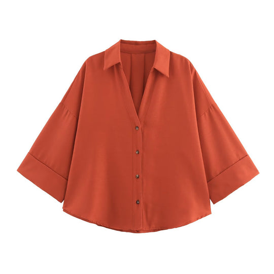 Damen nan lockere oversized Hemdbluse mit weitem Kragen und Dreiviertelärmeln Shop Nory