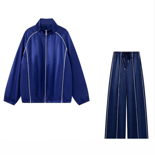Damen Zweiteiliges Satin-Trainingsset mit Reißverschlussjacke und weitem Trackpant Shop Nory